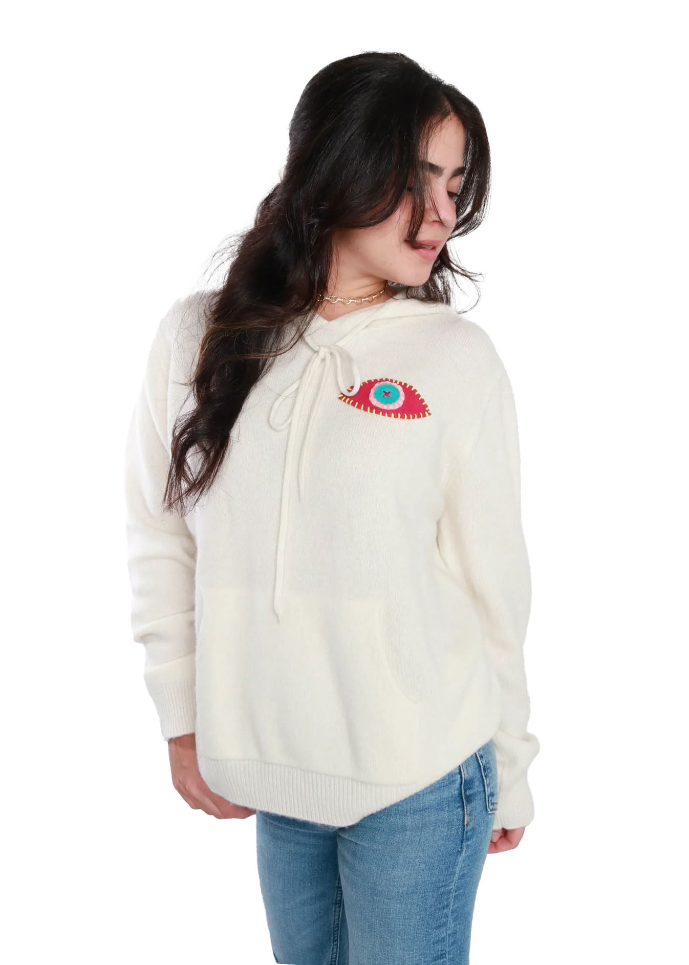 Cream Evil Eye Cashmere Hoodie