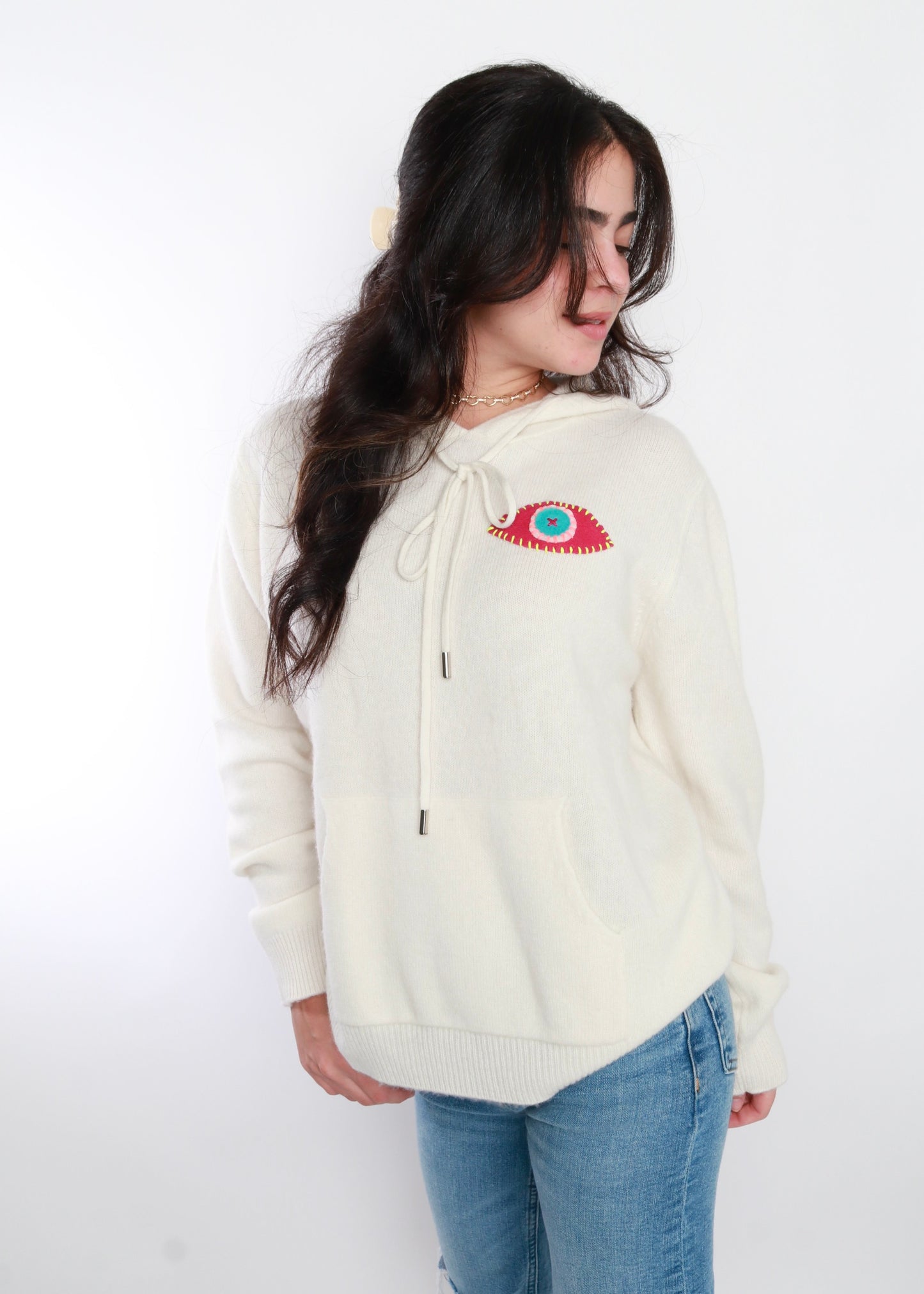 Cream Evil Eye Cashmere Hoodie