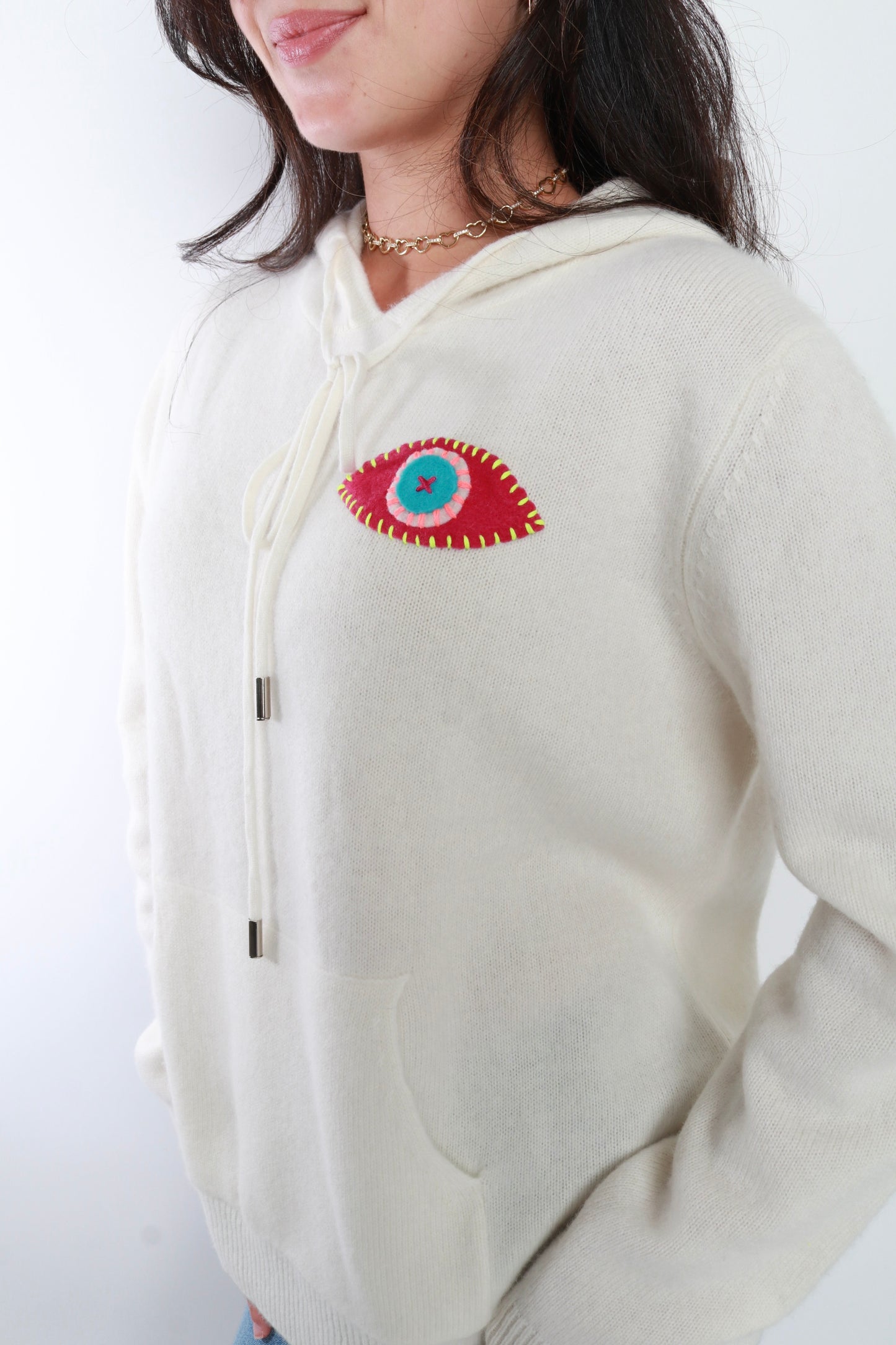Cream Evil Eye Cashmere Hoodie