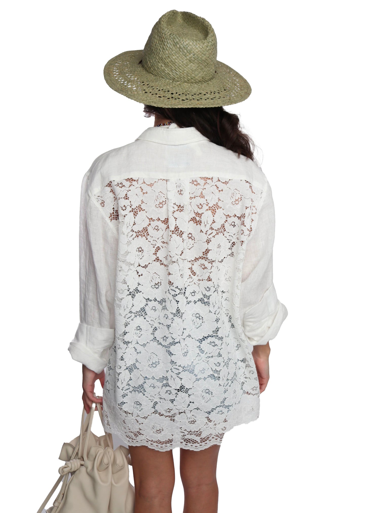 Cream Linen Selena Shirt detail view 2 - Romi Basha Designs