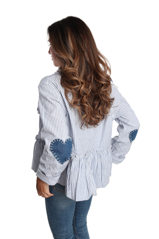 Striped Peplum Jacket with Hearts