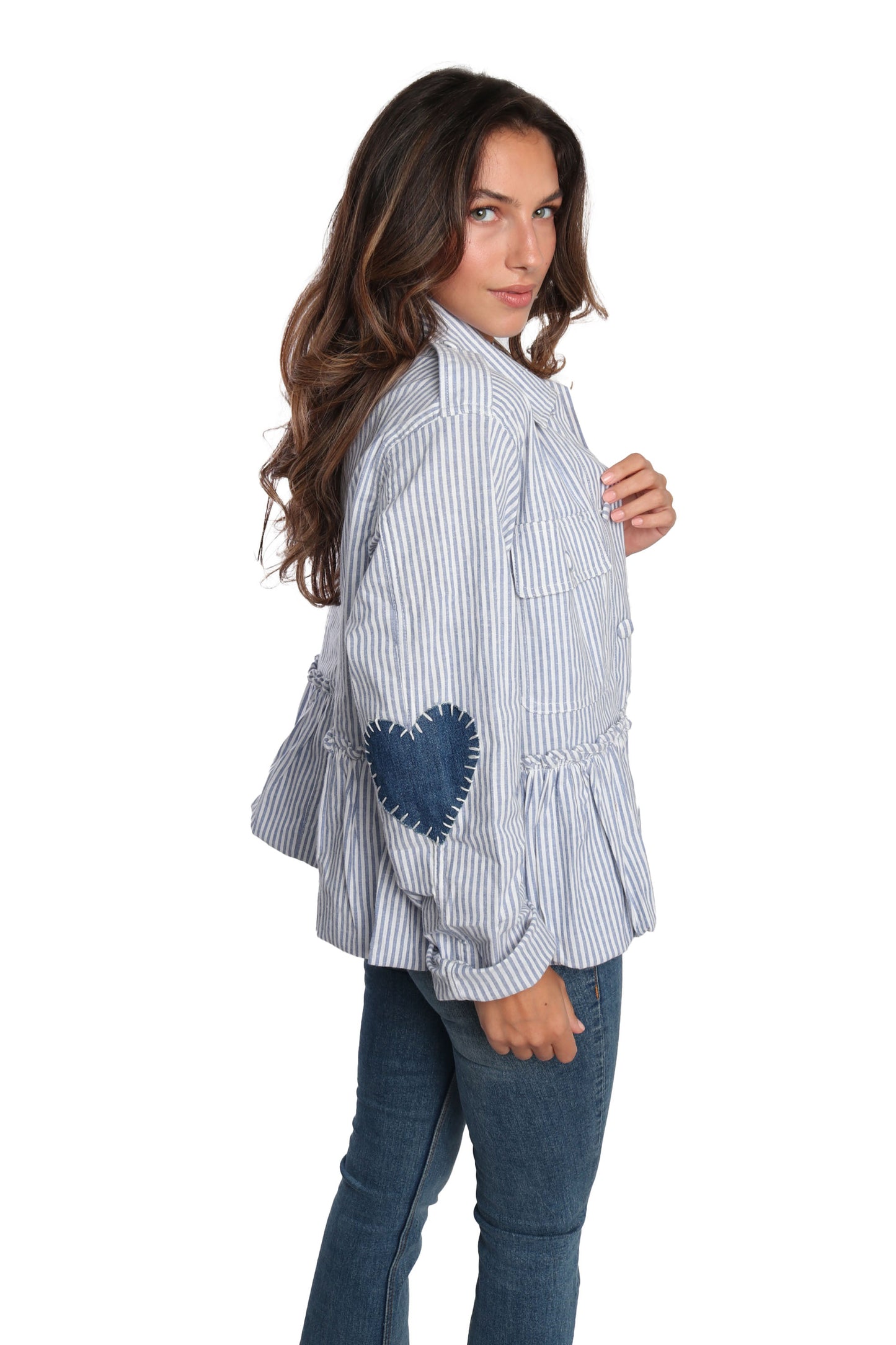 Striped Peplum Jacket with Hearts