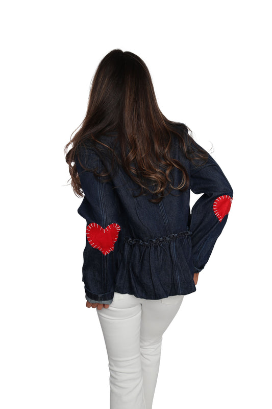 Dark Denim Peplum Jacket with Hearts detail view 1 - Romi Basha Designs