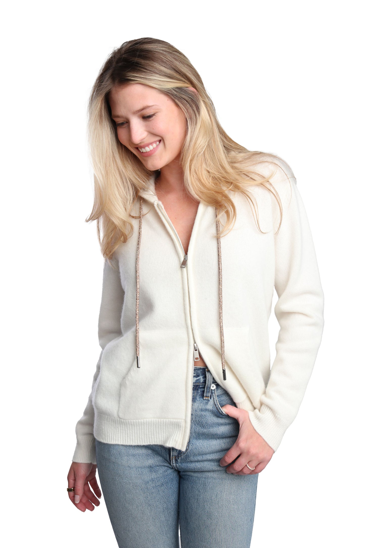 Rhinestone Cashmere Zip Up