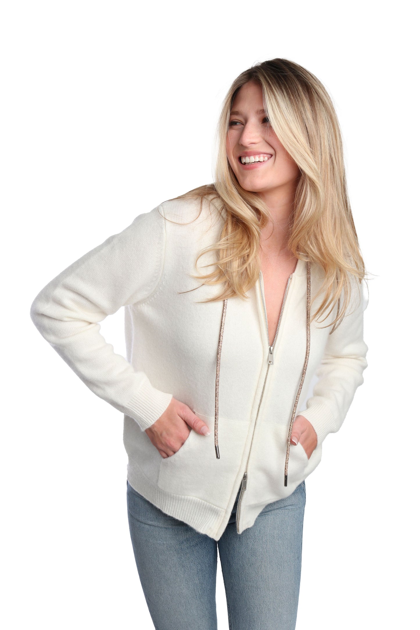 Rhinestone Cashmere Zip Up