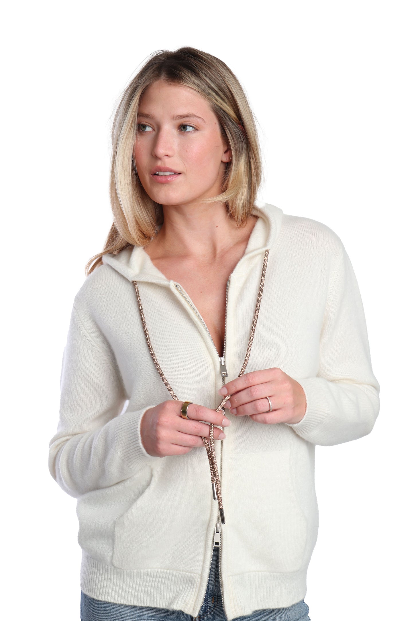 Rhinestone Cashmere Zip Up