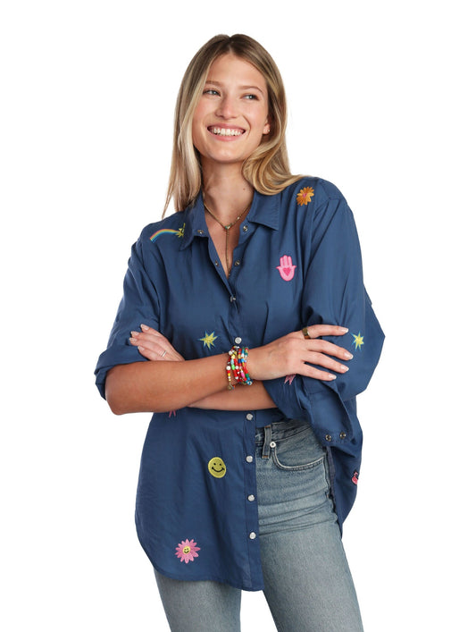 Navy Peony Shirt - Romi Basha Designs