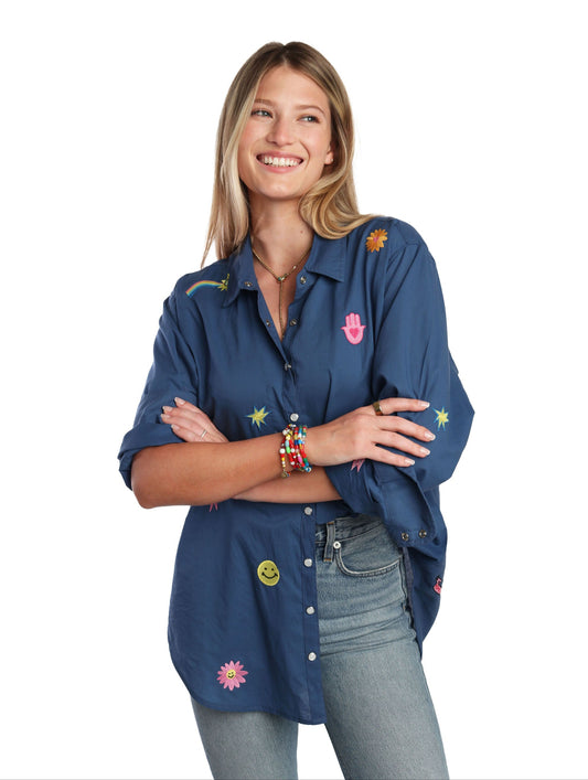 Navy Peony Shirt