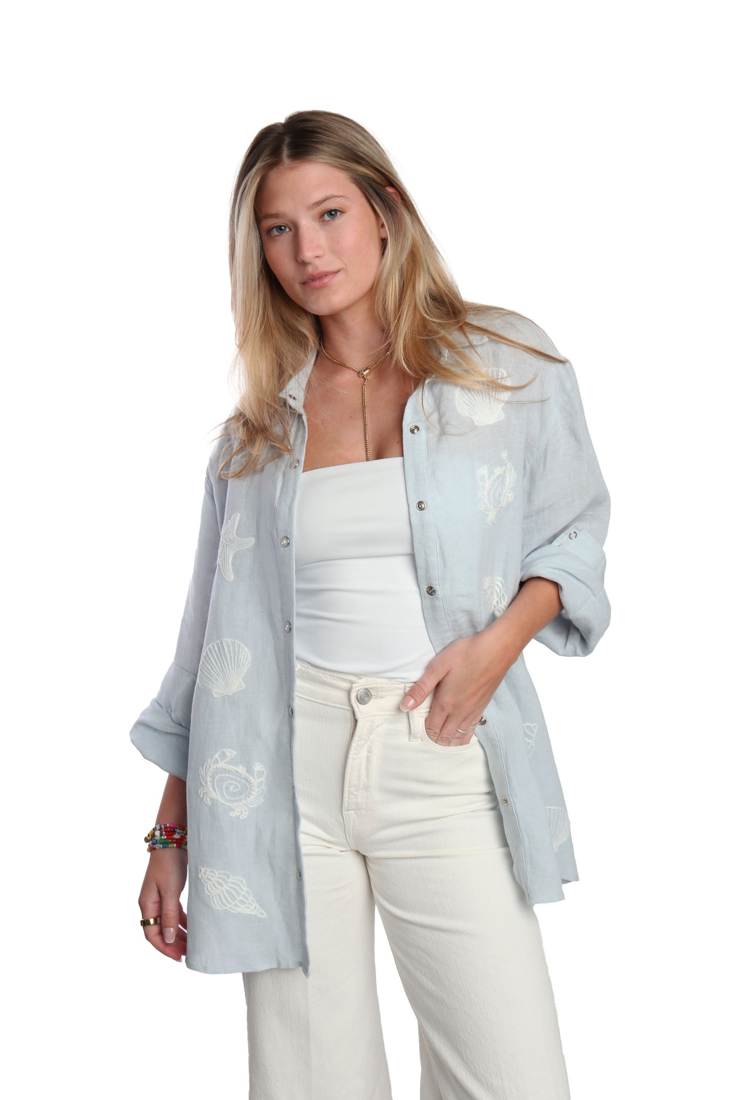 Pale Blue Linen Roma Shirt