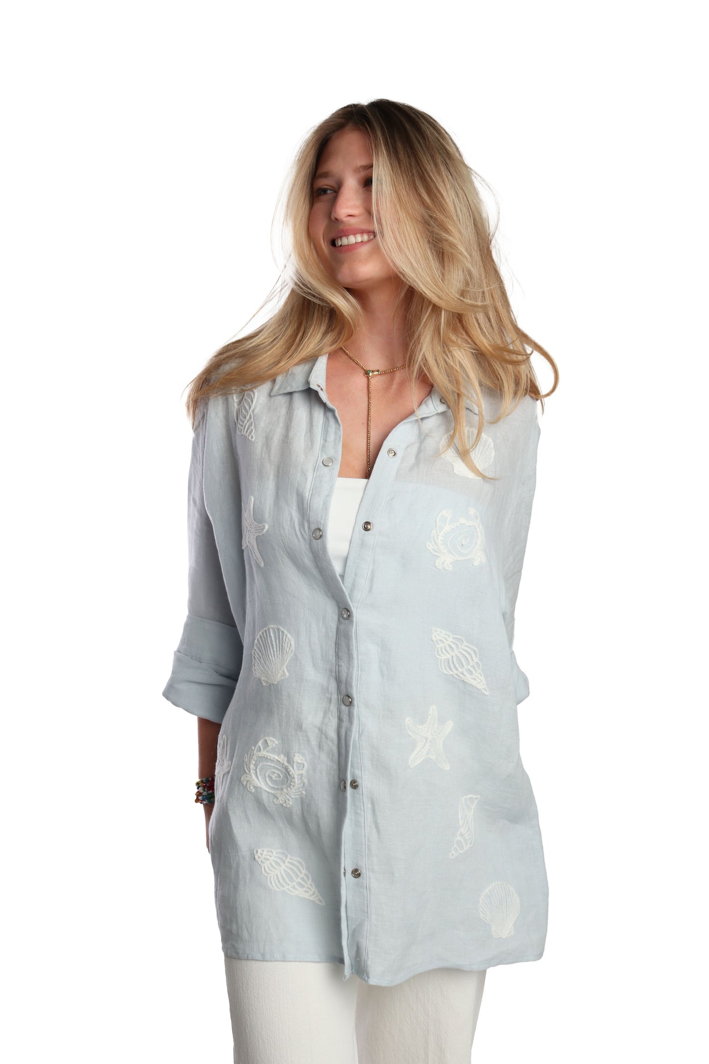 Pale Blue Linen Roma Shirt