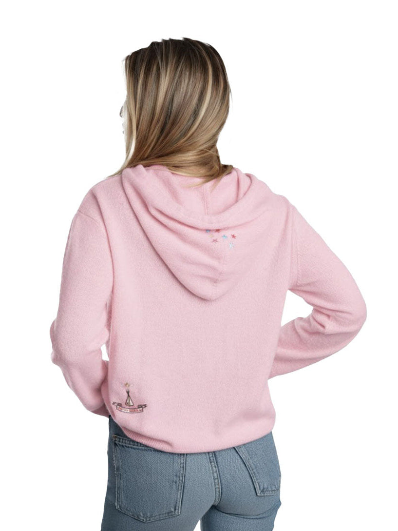 Pink Happy Cashmere Hoodie detail view 1 - Romi Basha Designs