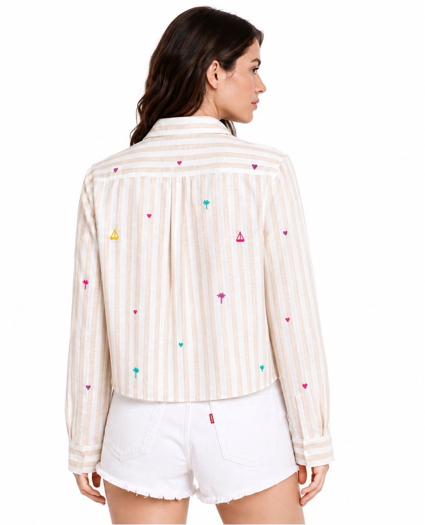The Linen Sail Away Button Down detail view 2 — Romi Basha Designs