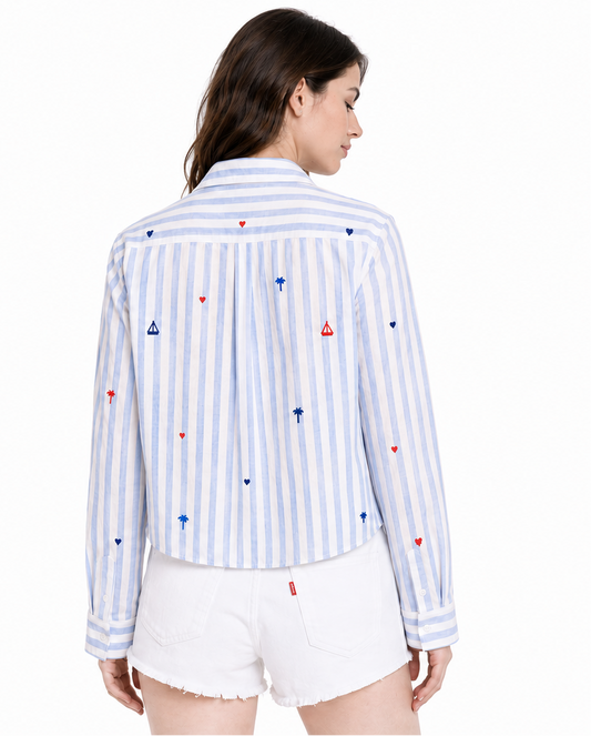 The Linen Sail Away Button Down detail view 2 — Romi Basha Designs