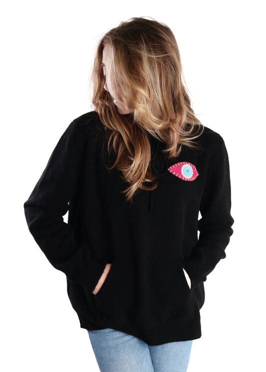 Black Evil Eye Cashmere Hoodie