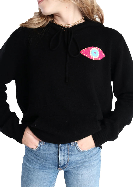 Black Evil Eye Cashmere Hoodie