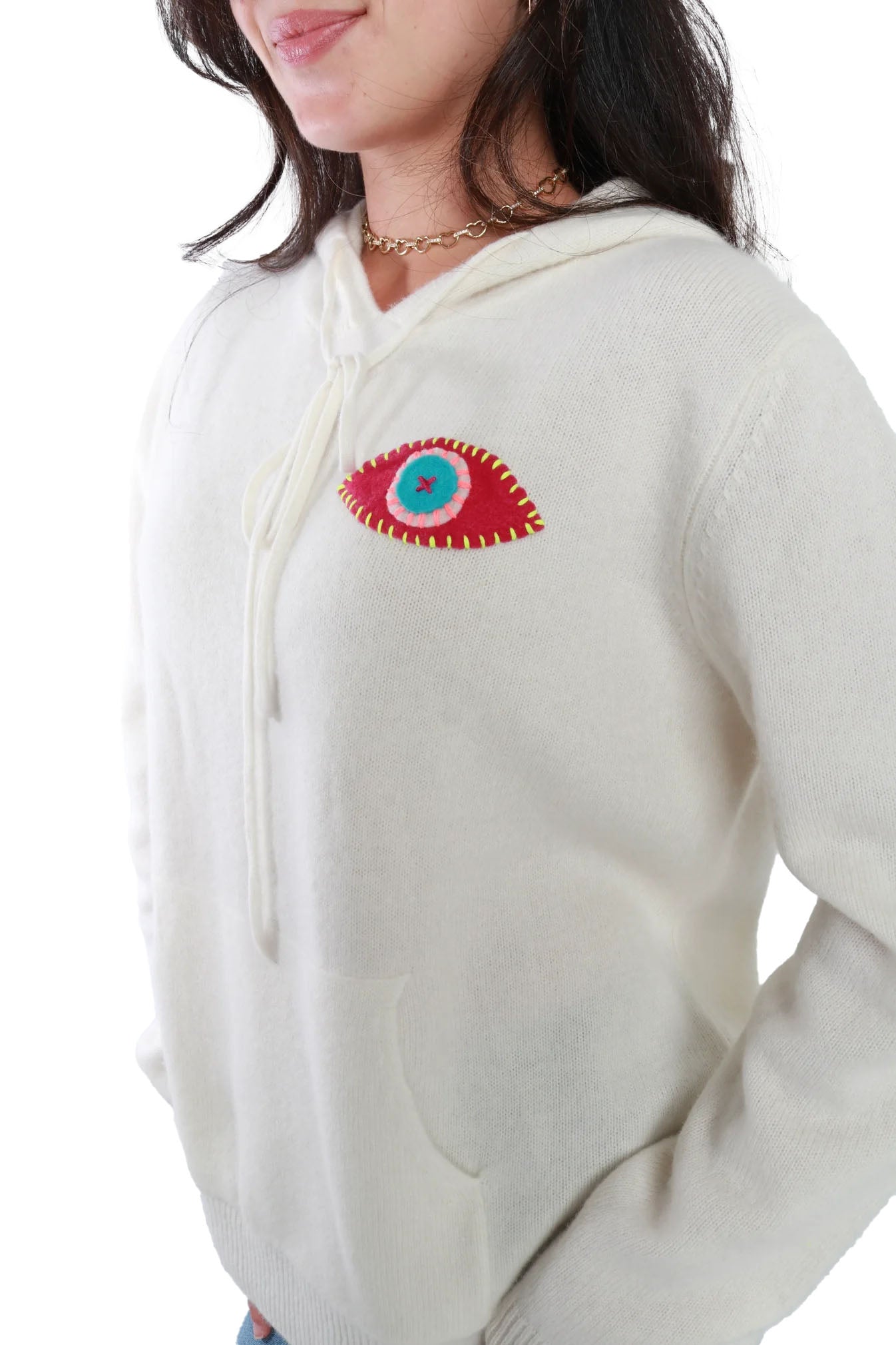Cream Evil Eye Cashmere Hoodie