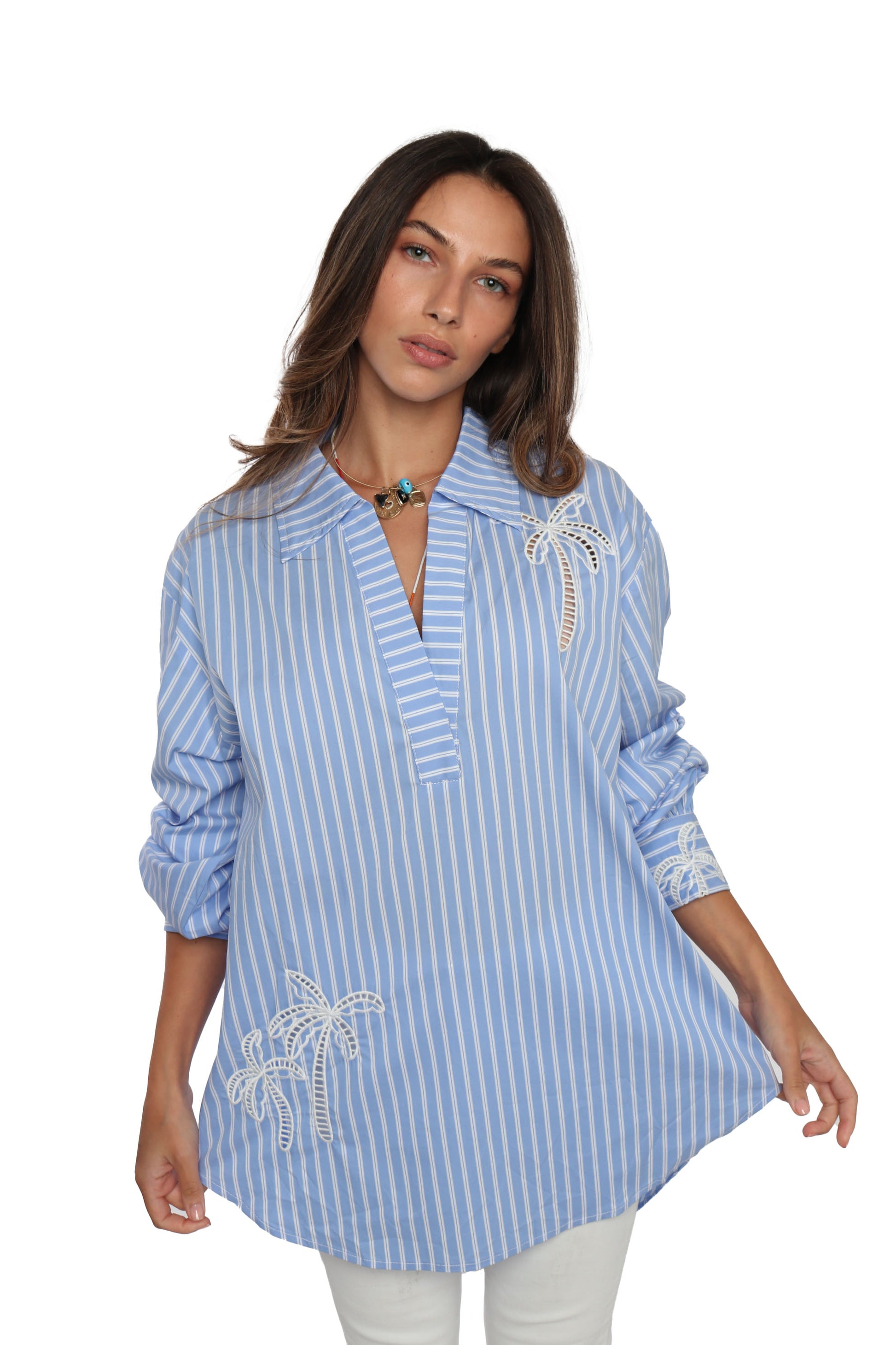 Striped Bali Tunic detail view 2 - Romi Basha Designs