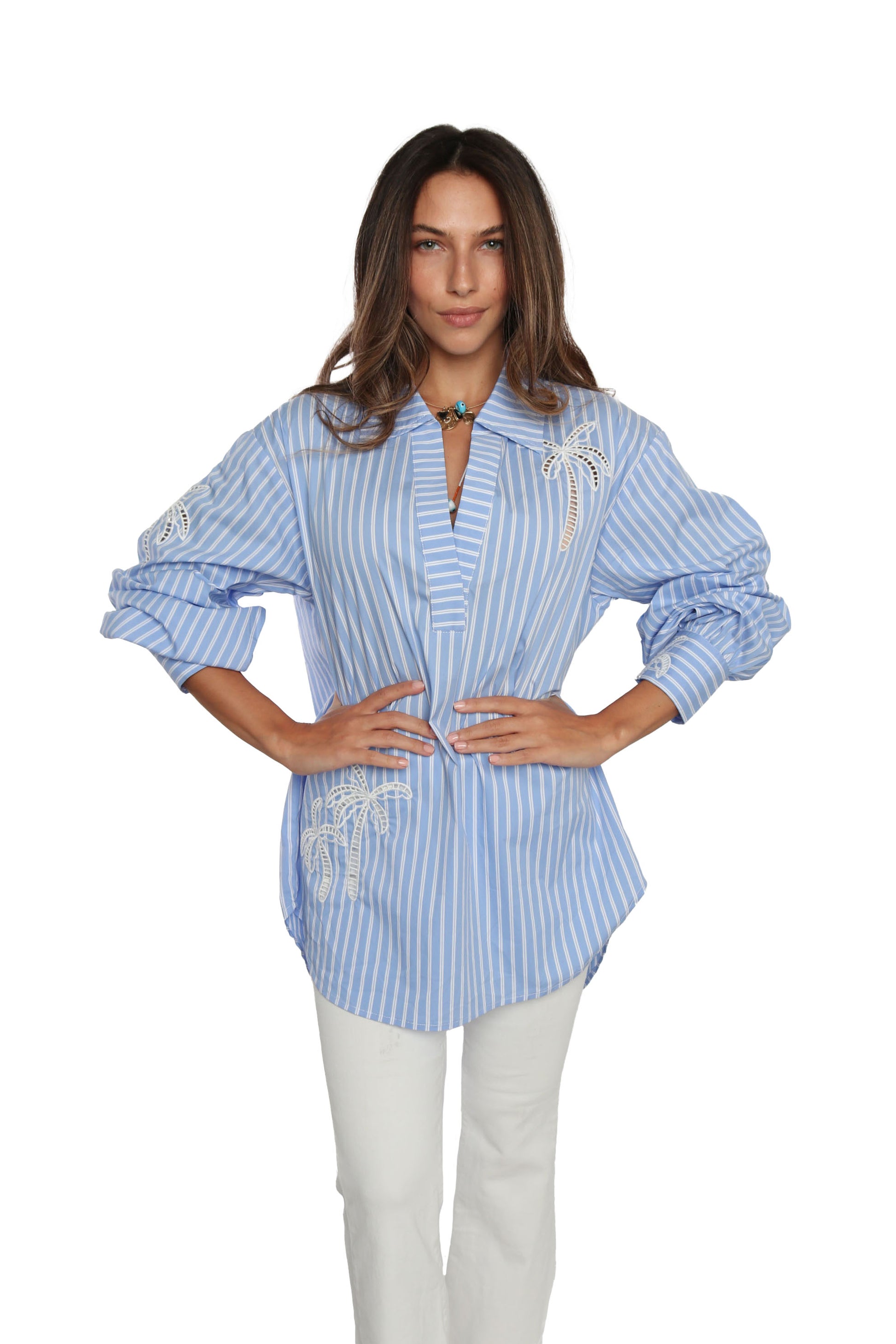 Striped Bali Tunic detail view 3 - Romi Basha Designs