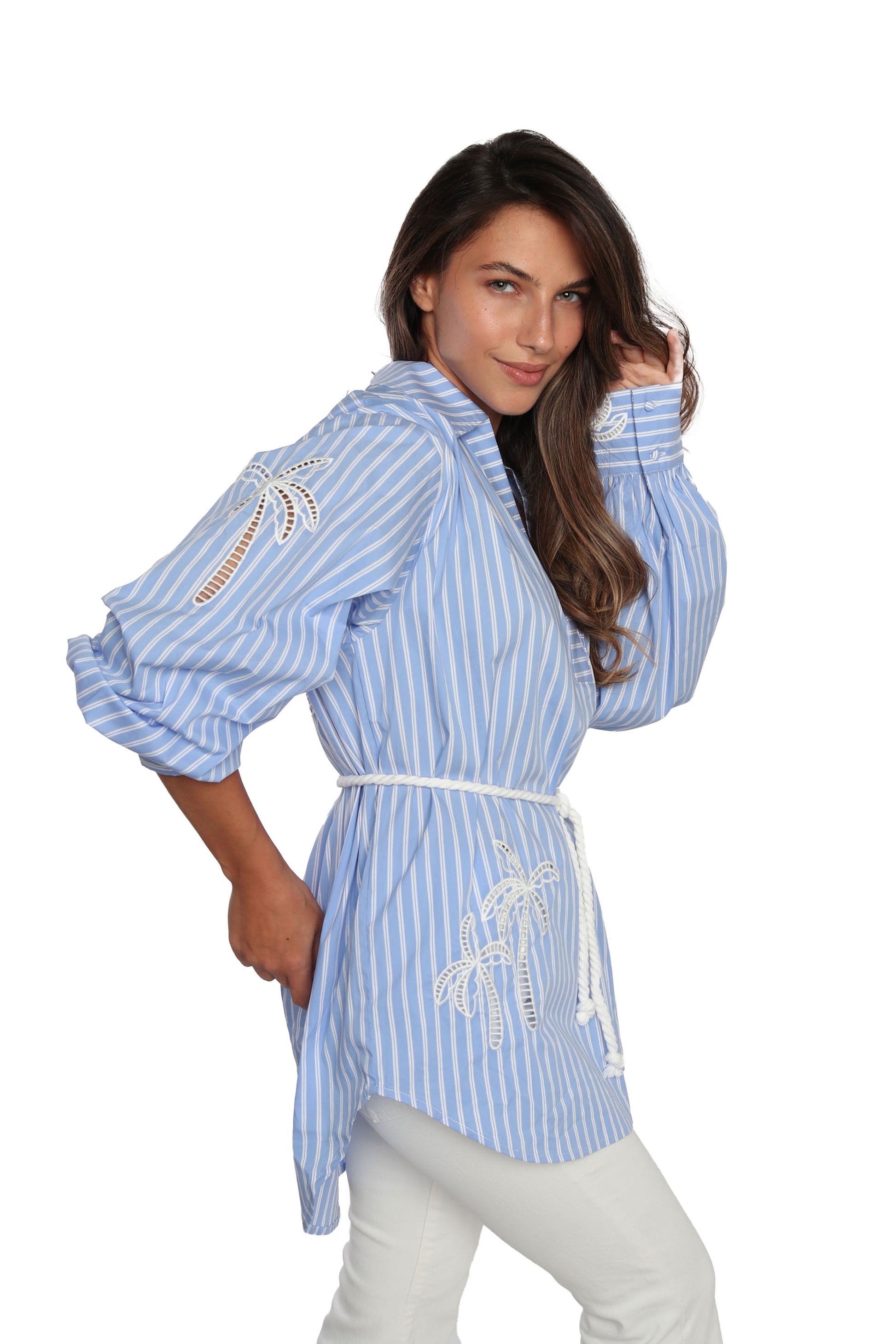 Striped Bali Tunic detail view 1 - Romi Basha Designs