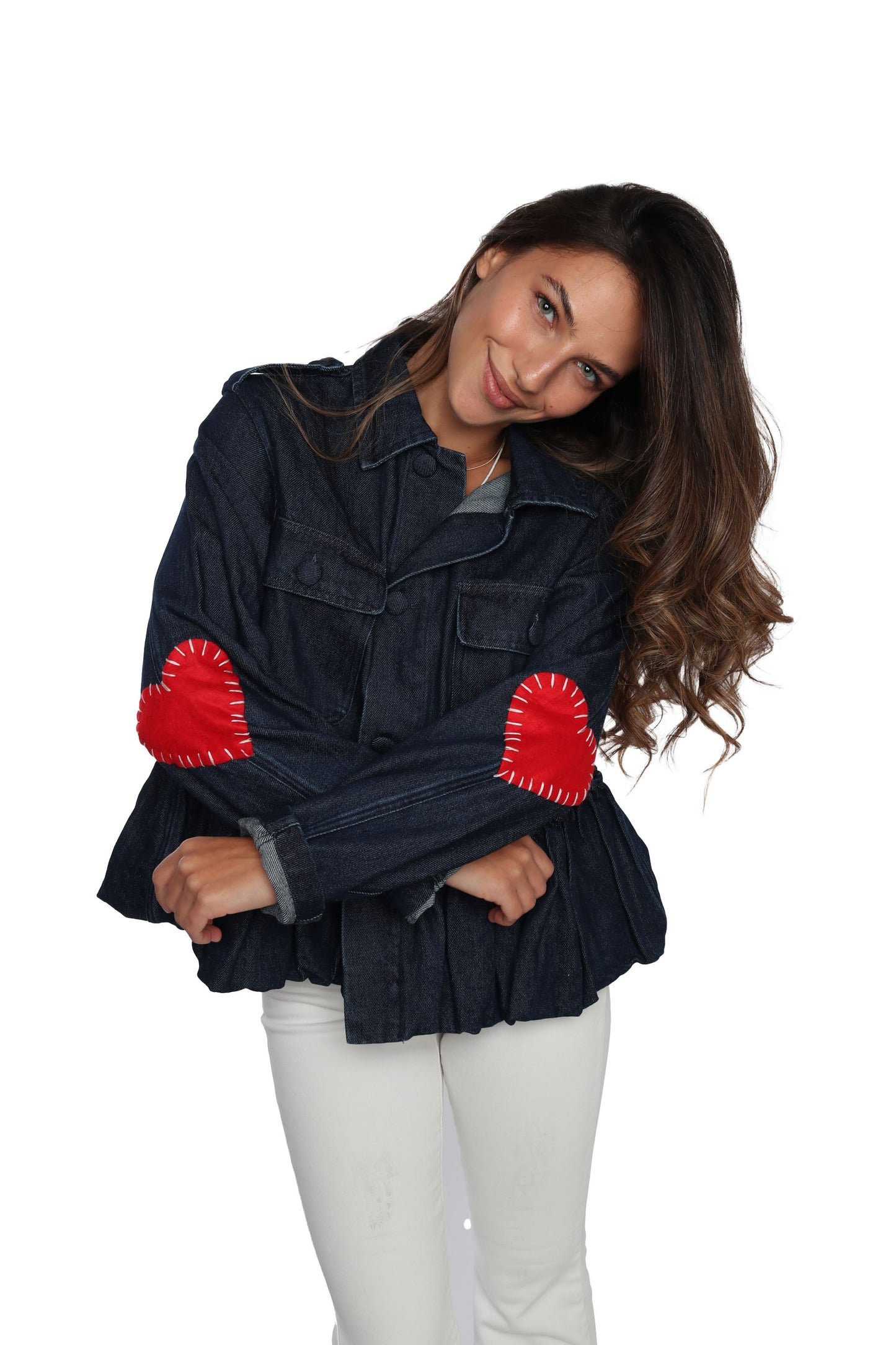 Dark Denim Peplum Jacket with Hearts