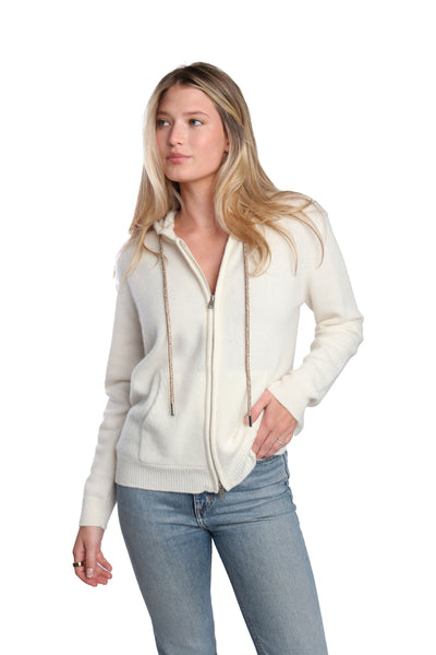 Cream Rhinestone Cashmere Zip Up - Romi Basha – RomiBasha Designs