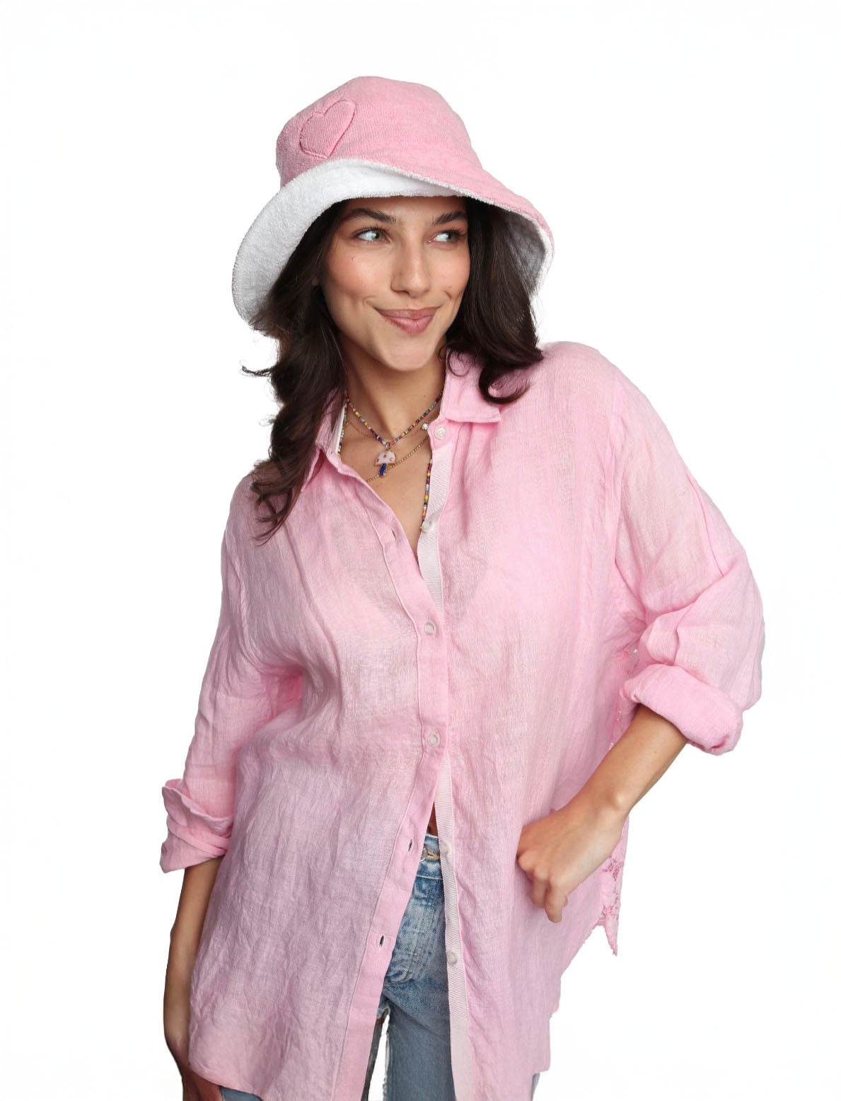 Pink Linen Selena Shirt detail view 1 - Romi Basha Designs