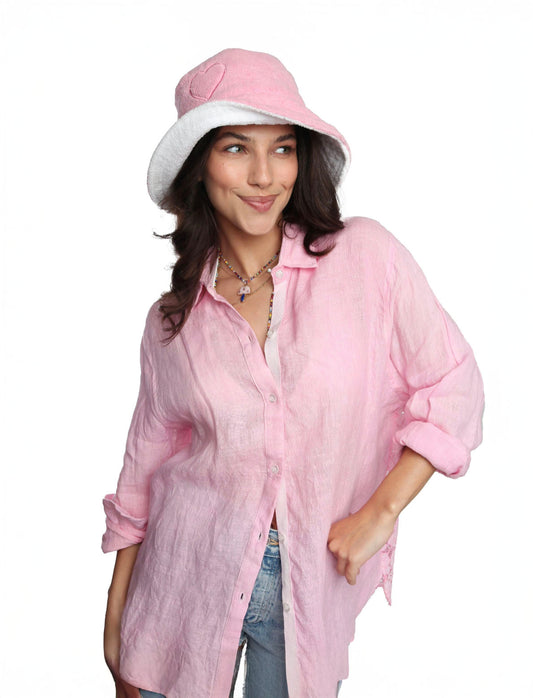 Pink Linen Selena Shirt detail view 1 - Romi Basha Designs