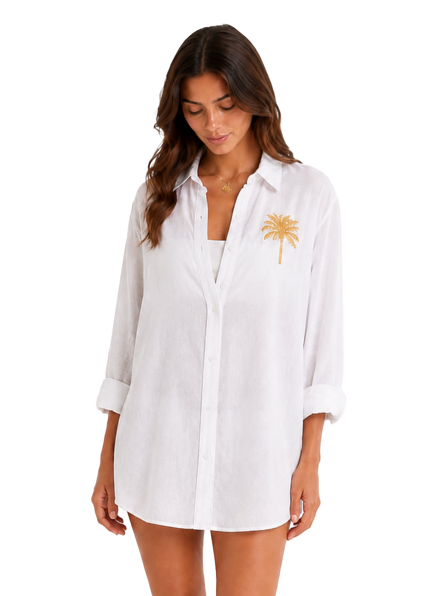 Gen Shirt with gold palm tree embroidery - Romi Basha