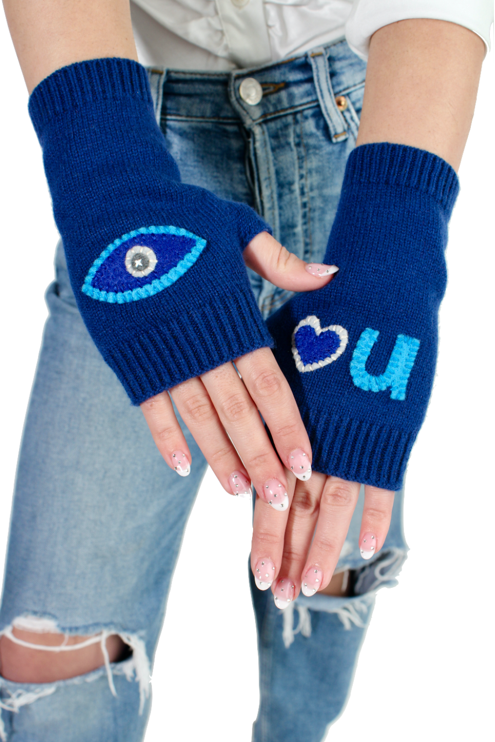 Cashmere | Blue Fingerless Gloves