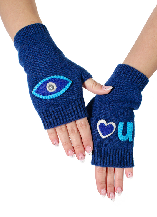 Cashmere | Blue Fingerless Gloves