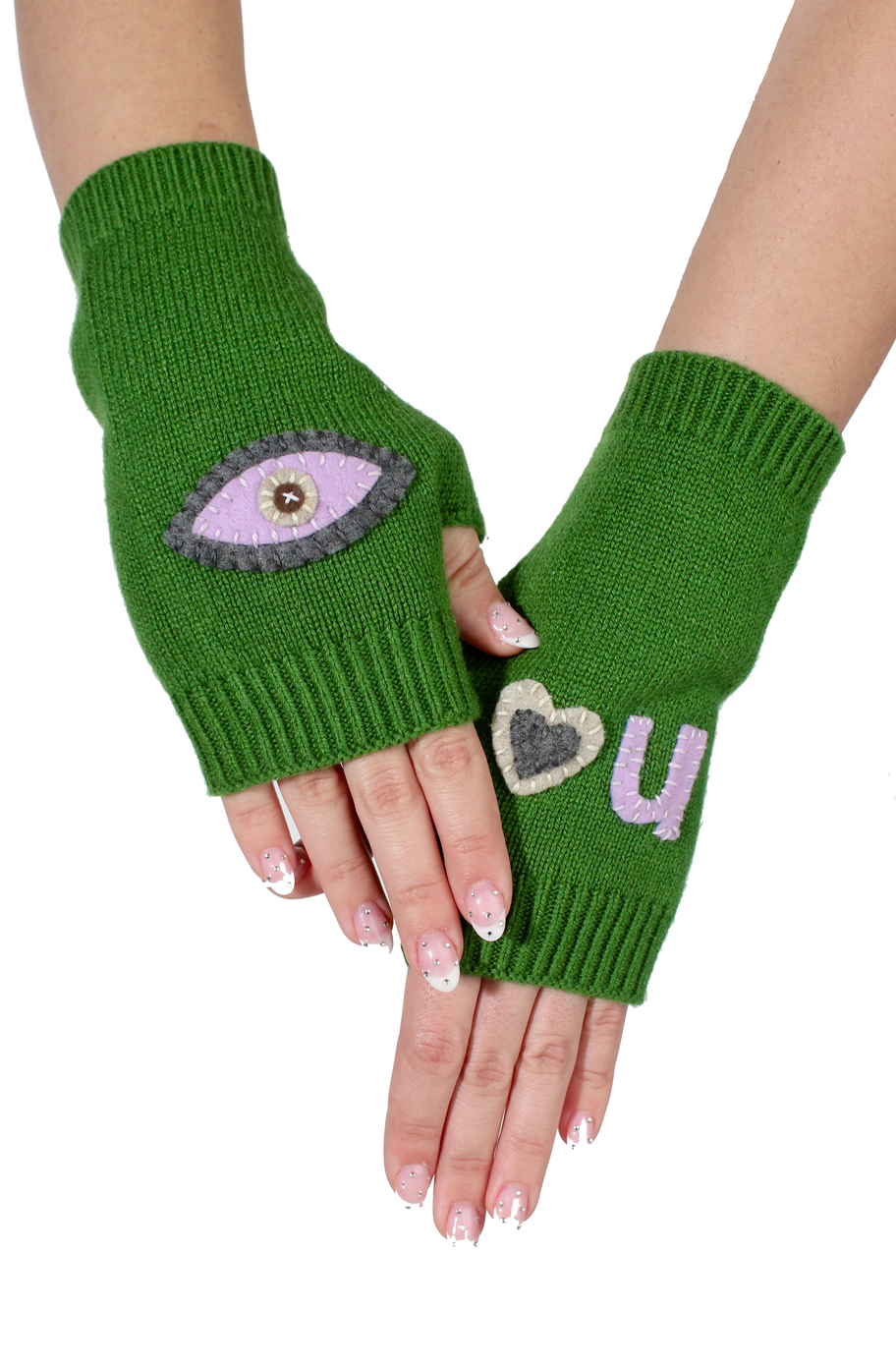 Cashmere | Green Fingerless Gloves