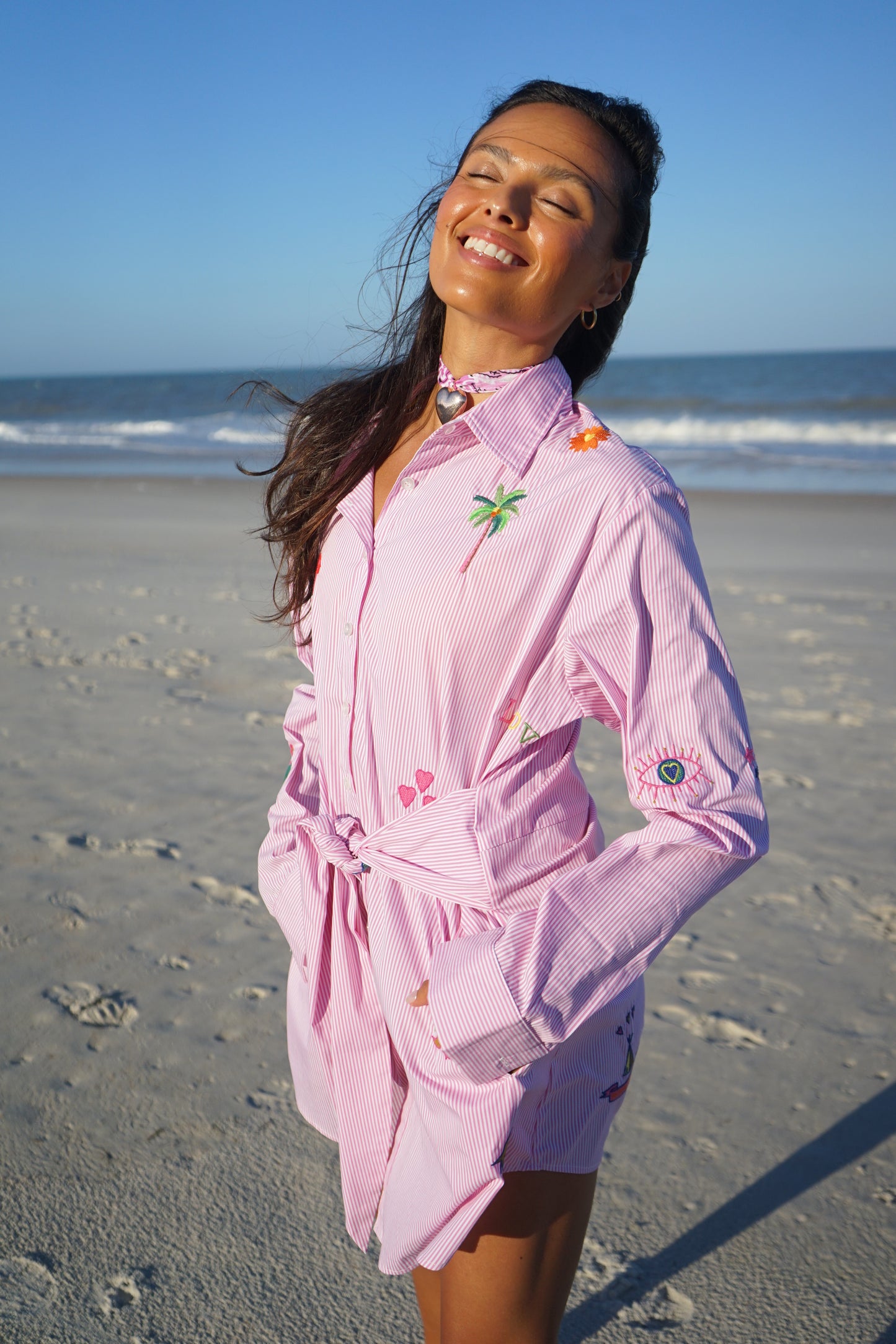 Sunshine Striped Shirt Dress detail view 1 — Romi Basha Designs